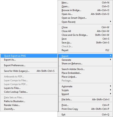 Adobe Photoshop CC 2015 Quick export